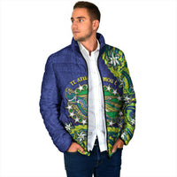 Cook Islands Language Week Padded Jacket Flying Fish 15 Stars Tribal Patterns