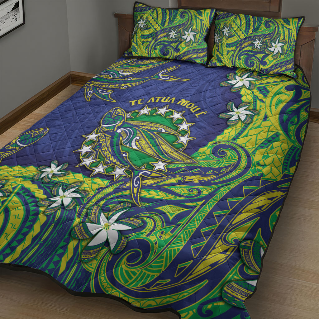 Cook Islands Language Week Quilt Bed Set Flying Fish 15 Stars Tribal Patterns