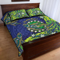 Cook Islands Language Week Quilt Bed Set Flying Fish 15 Stars Tribal Patterns