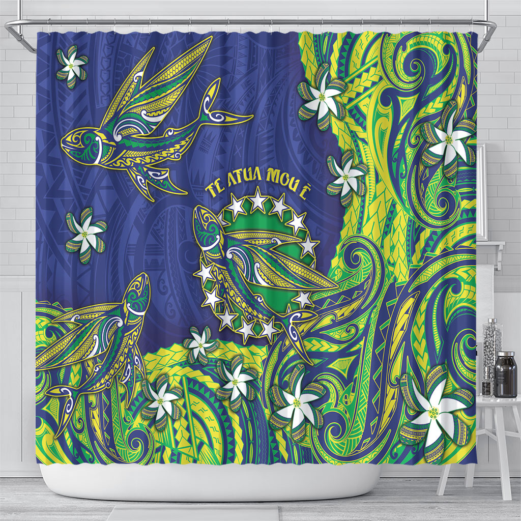 Cook Islands Language Week Shower Curtain Flying Fish 15 Stars Tribal Patterns