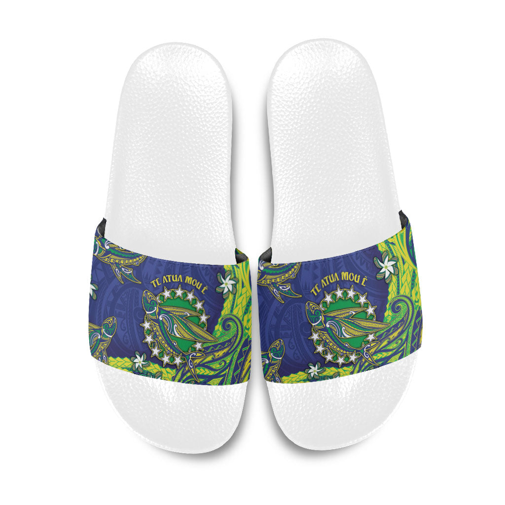 Cook Islands Language Week Slide Sandals Flying Fish 15 Stars Tribal Patterns