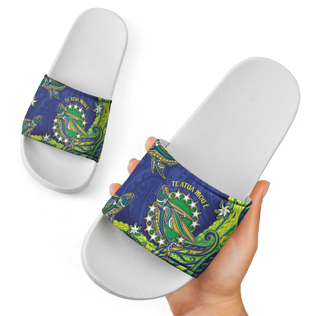 Cook Islands Language Week Slide Sandals Flying Fish 15 Stars Tribal Patterns