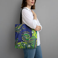 Cook Islands Language Week Tote Bag Flying Fish 15 Stars Tribal Patterns
