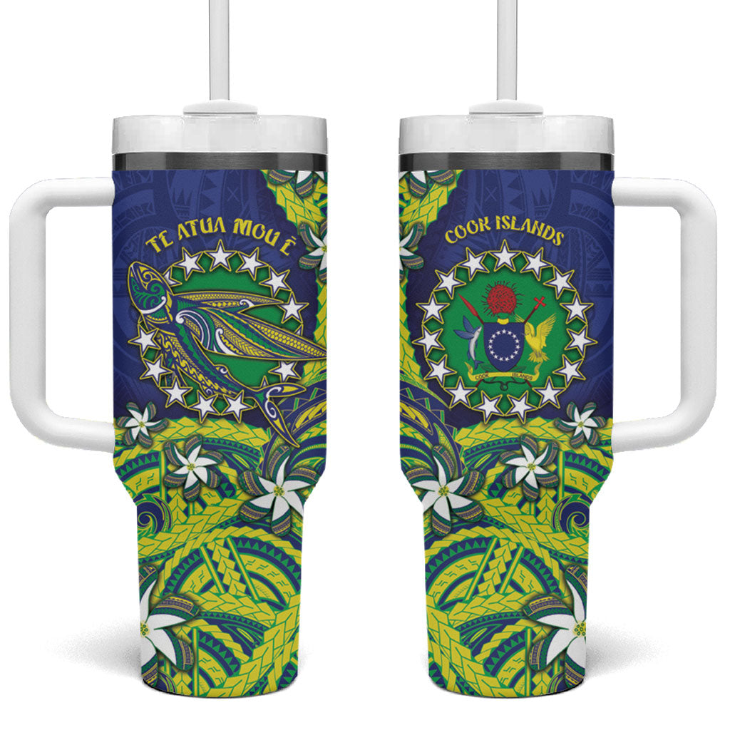 Cook Islands Language Week Tumbler With Handle Flying Fish 15 Stars Tribal Patterns DT05 One Size: 40 oz Green - Polynesian Pride