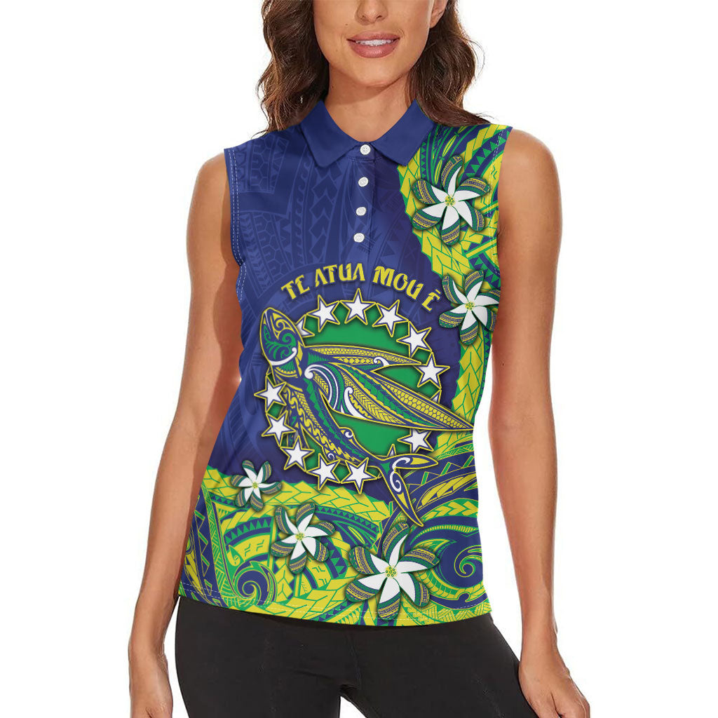 Cook Islands Language Week Women Sleeveless Polo Shirt Flying Fish 15 Stars Tribal Patterns