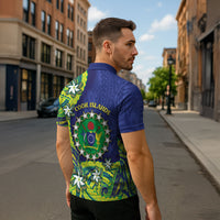 Cook Islands Language Week Zipper Polo Shirt Flying Fish 15 Stars Tribal Patterns