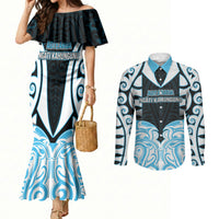 Custom Aotearoa Ngati Kahungunu Couples Matching Mermaid Dress and Long Sleeve Button Shirt New Zealand Traditional Maori Pattern