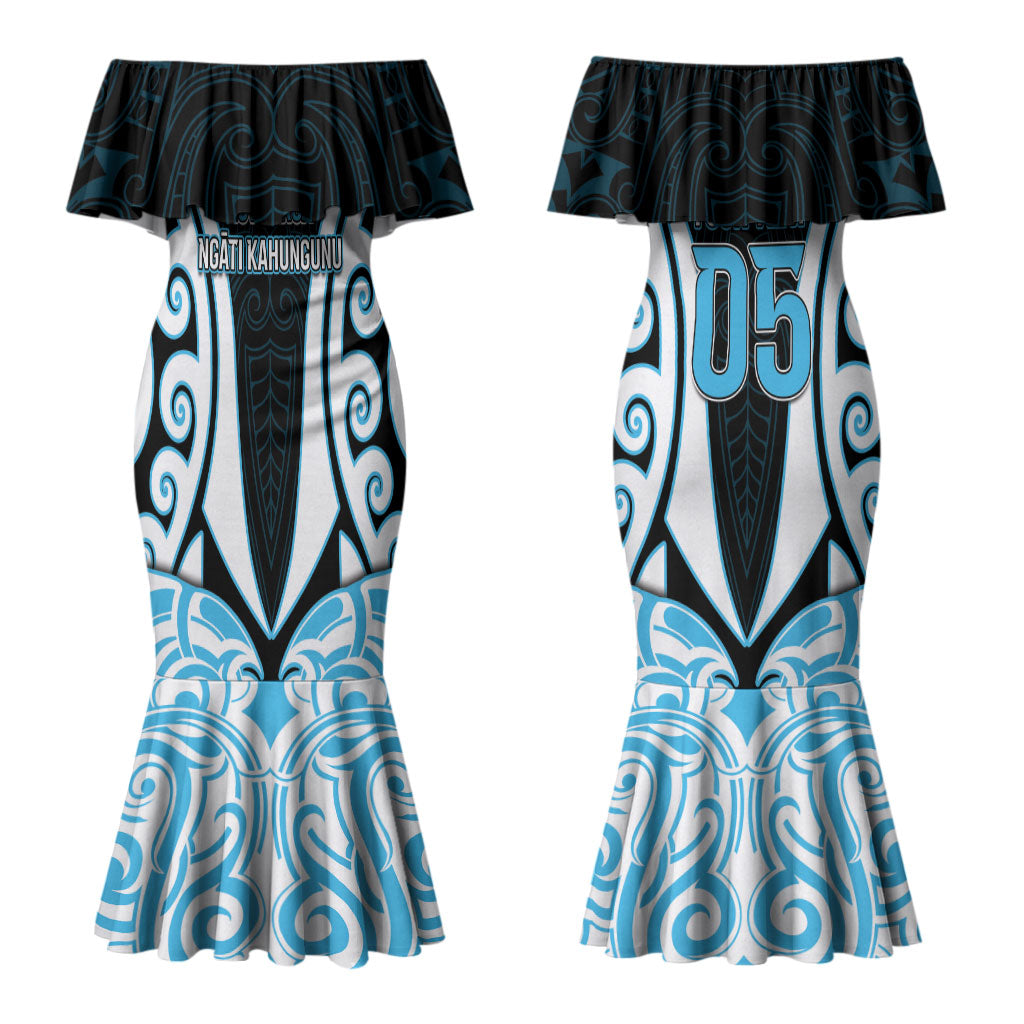 Custom Aotearoa Ngati Kahungunu Couples Matching Mermaid Dress and Long Sleeve Button Shirt New Zealand Traditional Maori Pattern