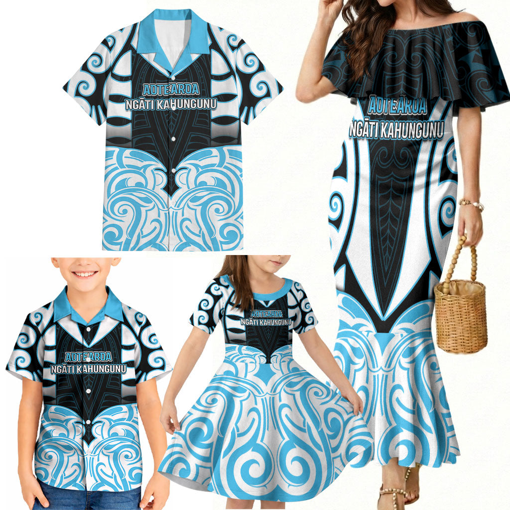 Custom Aotearoa Ngati Kahungunu Family Matching Mermaid Dress and Hawaiian Shirt New Zealand Traditional Maori Pattern