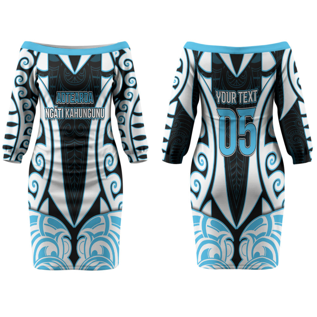 Custom Aotearoa Ngati Kahungunu Family Matching Off The Shoulder Long Sleeve Dress and Hawaiian Shirt New Zealand Traditional Maori Pattern