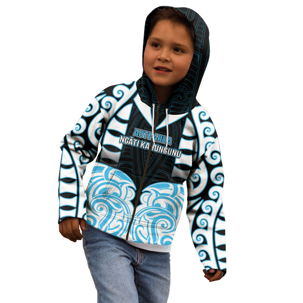 Custom Aotearoa Ngati Kahungunu Kid Hoodie New Zealand Traditional Maori Pattern