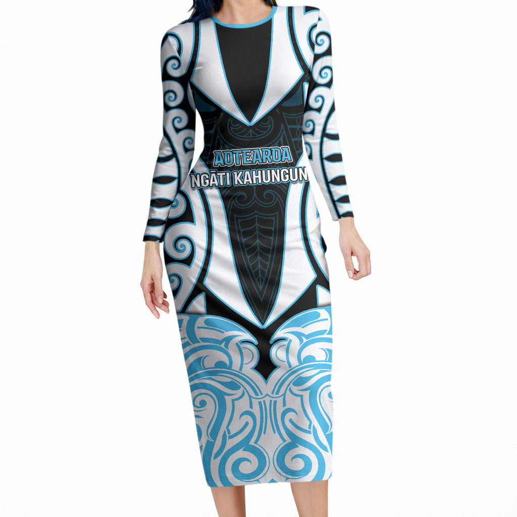 Custom Aotearoa Ngati Kahungunu Long Sleeve Bodycon Dress New Zealand Traditional Maori Pattern