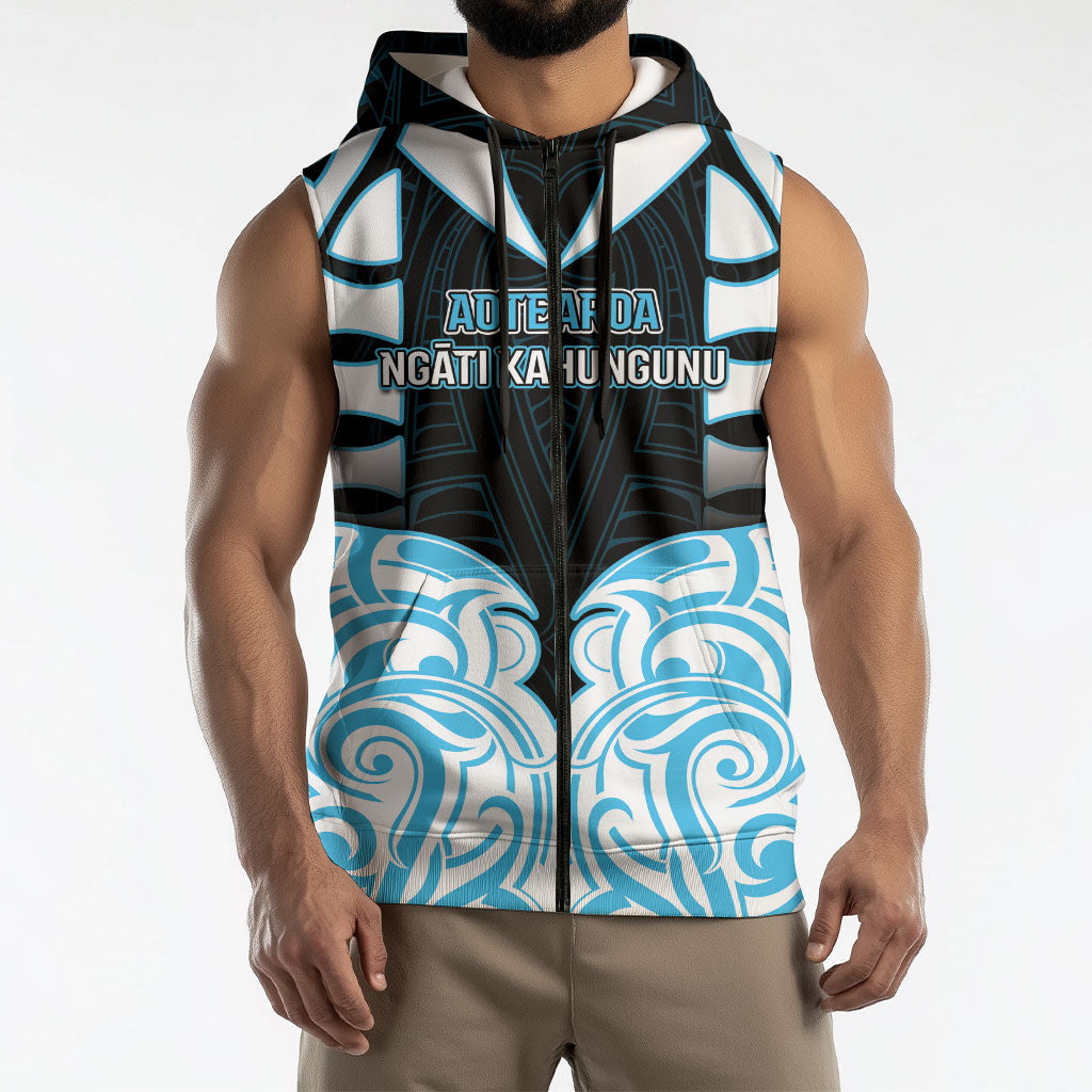 Custom Aotearoa Ngati Kahungunu Sleeveless Zip Hoodie New Zealand Traditional Maori Pattern