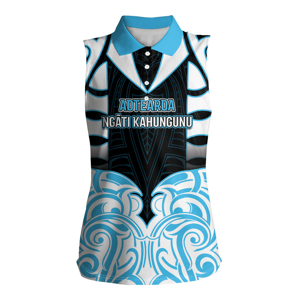Custom Aotearoa Ngati Kahungunu Women Sleeveless Polo Shirt New Zealand Traditional Maori Pattern DT05 Female Blue - Polynesian Pride