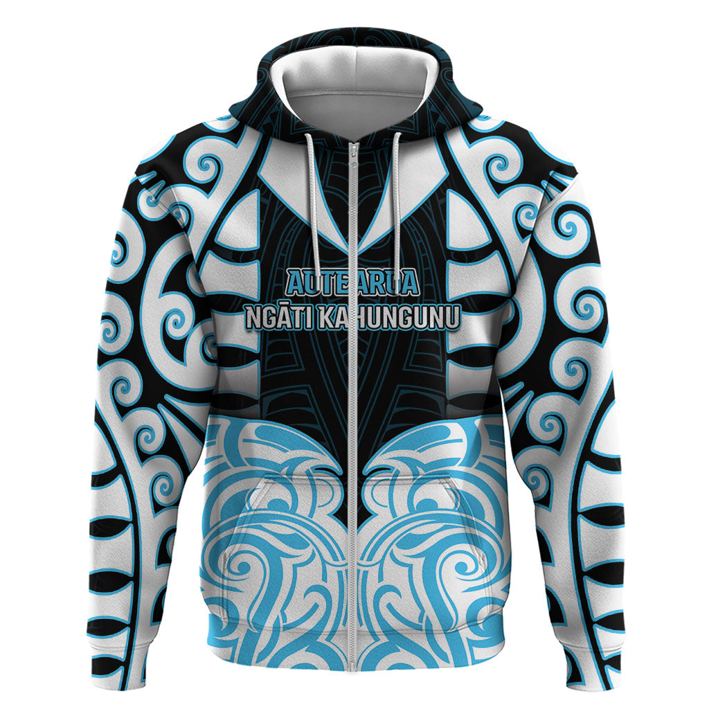 Custom Aotearoa Ngati Kahungunu Zip Hoodie New Zealand Traditional Maori Pattern