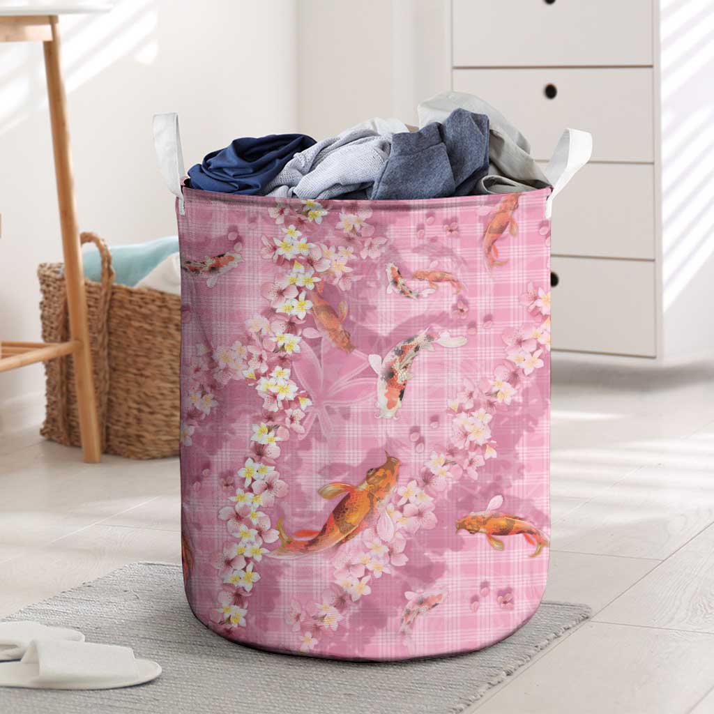 Pink Palaka Hawaiian And Japanese Laundry Basket Sakura Lei With Koi Fish - Polynesian Pride
