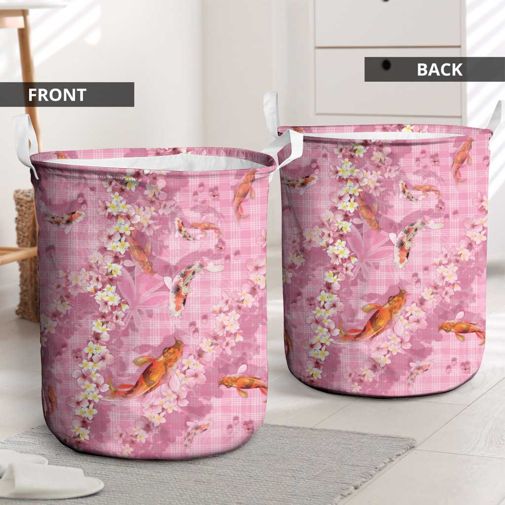 Pink Palaka Hawaiian And Japanese Laundry Basket Sakura Lei With Koi Fish - Polynesian Pride