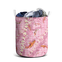 Pink Palaka Hawaiian And Japanese Laundry Basket Sakura Lei With Koi Fish - Polynesian Pride