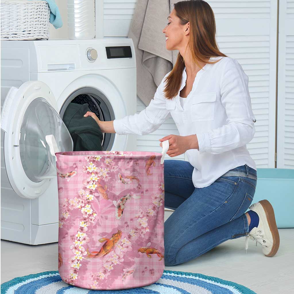 Pink Palaka Hawaiian And Japanese Laundry Basket Sakura Lei With Koi Fish - Polynesian Pride