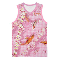 Pink Palaka Hawaiian And Japanese Basketball Jersey Sakura Lei With Koi Fish - Polynesian Pride