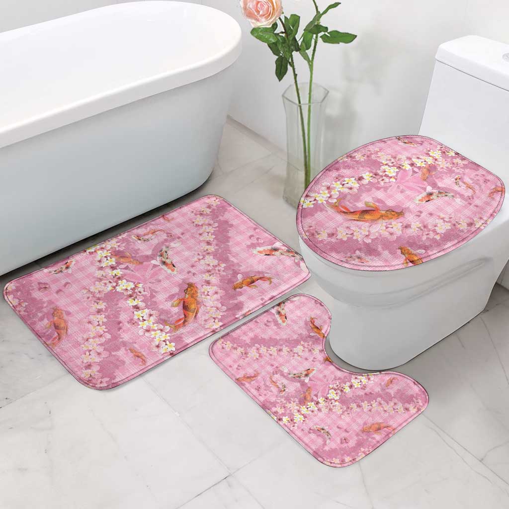 Pink Palaka Hawaiian And Japanese Bathroom Set Sakura Lei With Koi Fish - Polynesian Pride