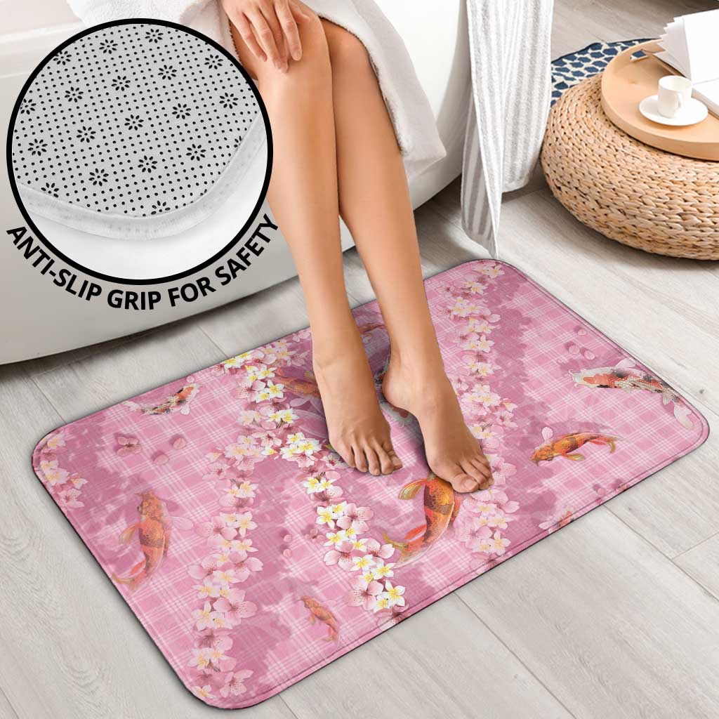 Pink Palaka Hawaiian And Japanese Bathroom Set Sakura Lei With Koi Fish - Polynesian Pride
