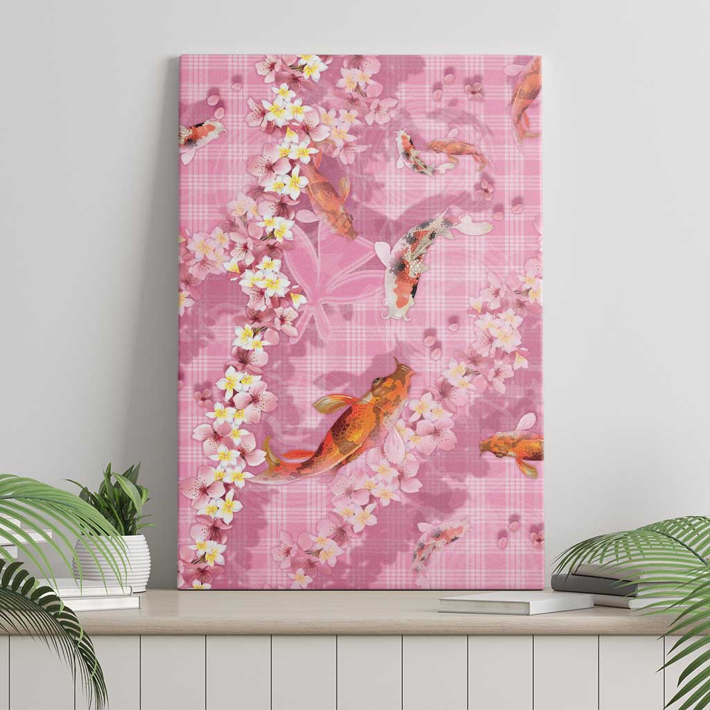 Pink Palaka Hawaiian And Japanese Canvas Wall Art Sakura Lei With Koi Fish - Polynesian Pride