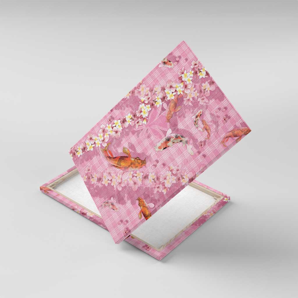 Pink Palaka Hawaiian And Japanese Canvas Wall Art Sakura Lei With Koi Fish - Polynesian Pride