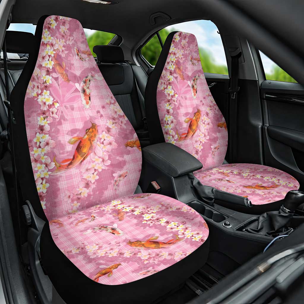 Pink Palaka Hawaiian And Japanese Car Seat Cover Sakura Lei With Koi Fish - Polynesian Pride