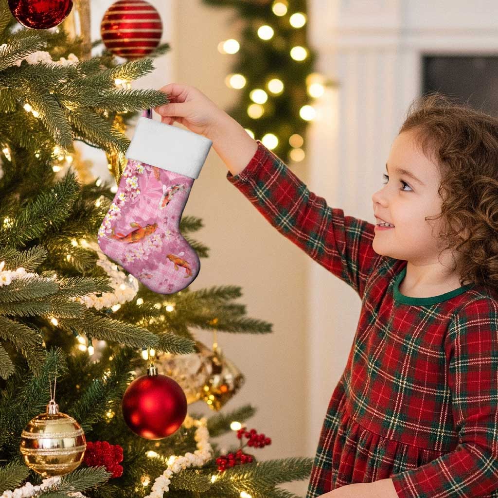 Pink Palaka Hawaiian And Japanese Christmas Stocking Sakura Lei With Koi Fish - Polynesian Pride