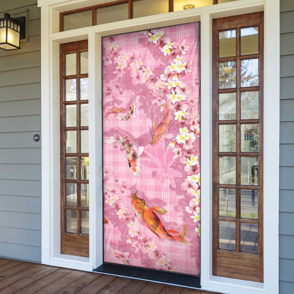 Pink Palaka Hawaiian And Japanese Door Cover Sakura Lei With Koi Fish - Polynesian Pride
