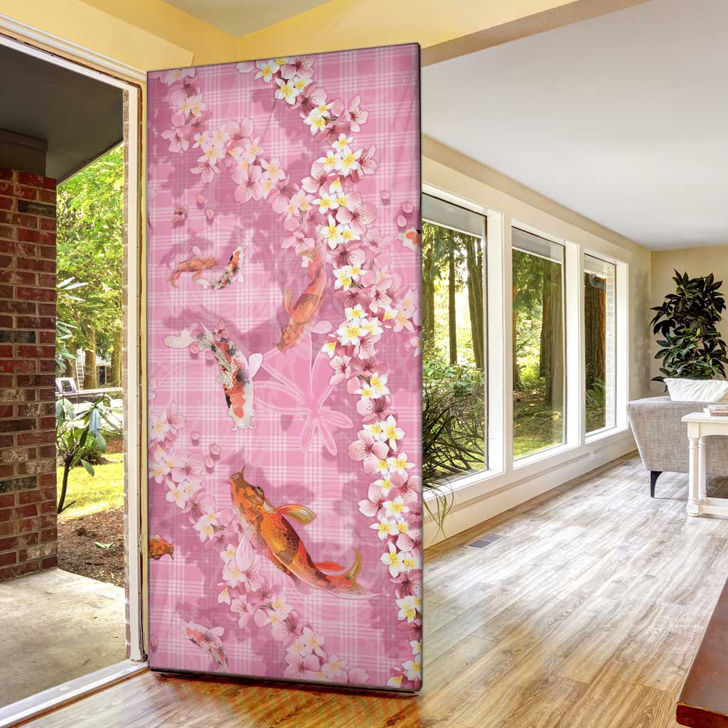Pink Palaka Hawaiian And Japanese Door Cover Sakura Lei With Koi Fish - Polynesian Pride