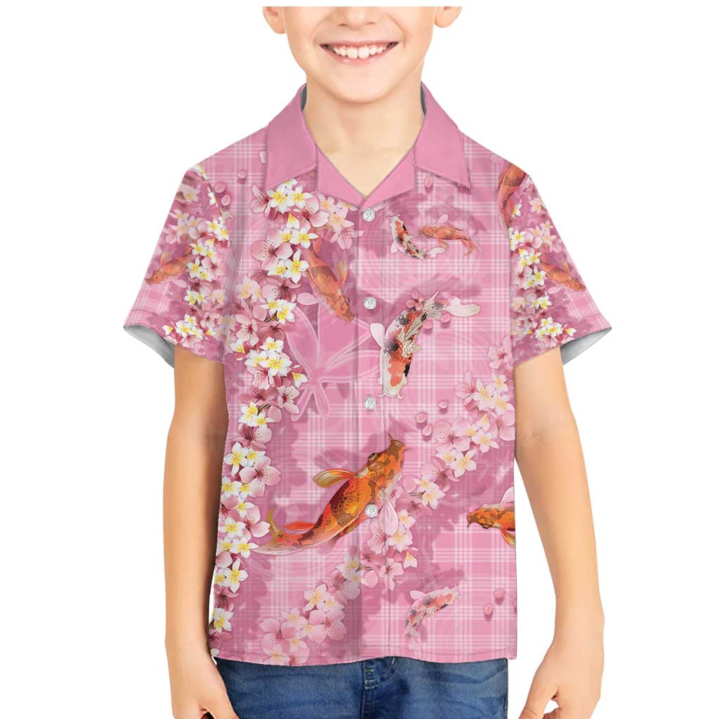 Pink Palaka Hawaiian And Japanese Family Matching Mermaid Dress and Hawaiian Shirt Sakura Lei With Koi Fish - Polynesian Pride