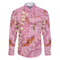 Pink Palaka Hawaiian And Japanese Family Matching Off Shoulder Short Dress and Hawaiian Shirt Sakura Lei With Koi Fish - Polynesian Pride