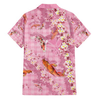 Pink Palaka Hawaiian And Japanese Family Matching Short Sleeve Bodycon Dress and Hawaiian Shirt Sakura Lei With Koi Fish - Polynesian Pride