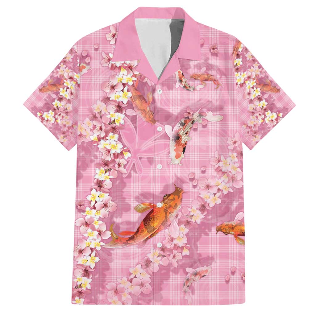 Pink Palaka Hawaiian And Japanese Family Matching Summer Maxi Dress and Hawaiian Shirt Sakura Lei With Koi Fish - Polynesian Pride