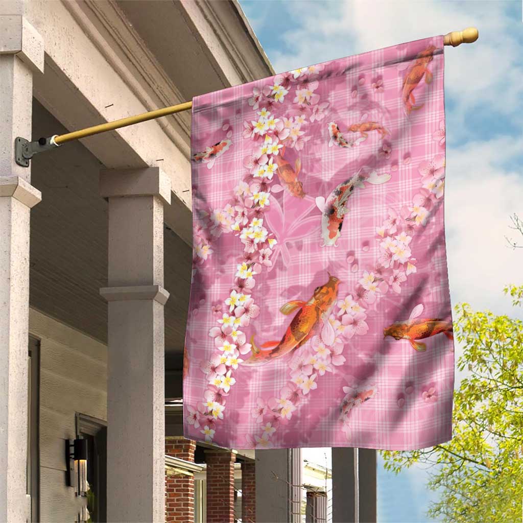 Pink Palaka Hawaiian And Japanese Garden Flag Sakura Lei With Koi Fish - Polynesian Pride