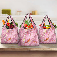 Pink Palaka Hawaiian And Japanese Grocery Bag Sakura Lei With Koi Fish - Polynesian Pride