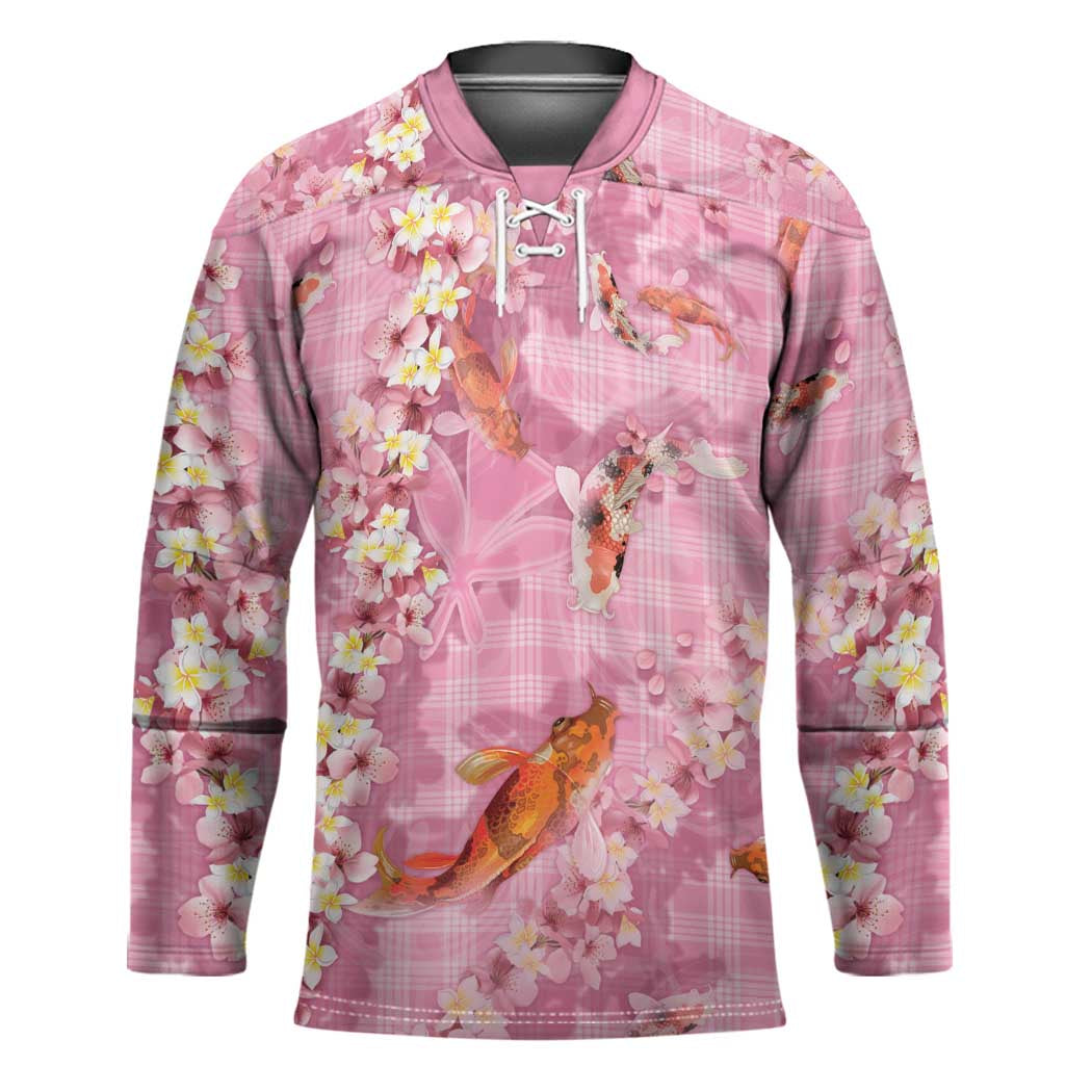 Pink Palaka Hawaiian And Japanese Hockey Jersey Sakura Lei With Koi Fish - Polynesian Pride