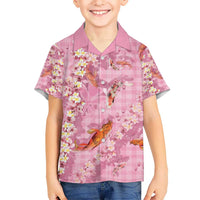 Pink Palaka Hawaiian And Japanese Kid Hawaiian Shirt Sakura Lei With Koi Fish - Polynesian Pride