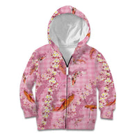 Pink Palaka Hawaiian And Japanese Kid Hoodie Sakura Lei With Koi Fish - Polynesian Pride