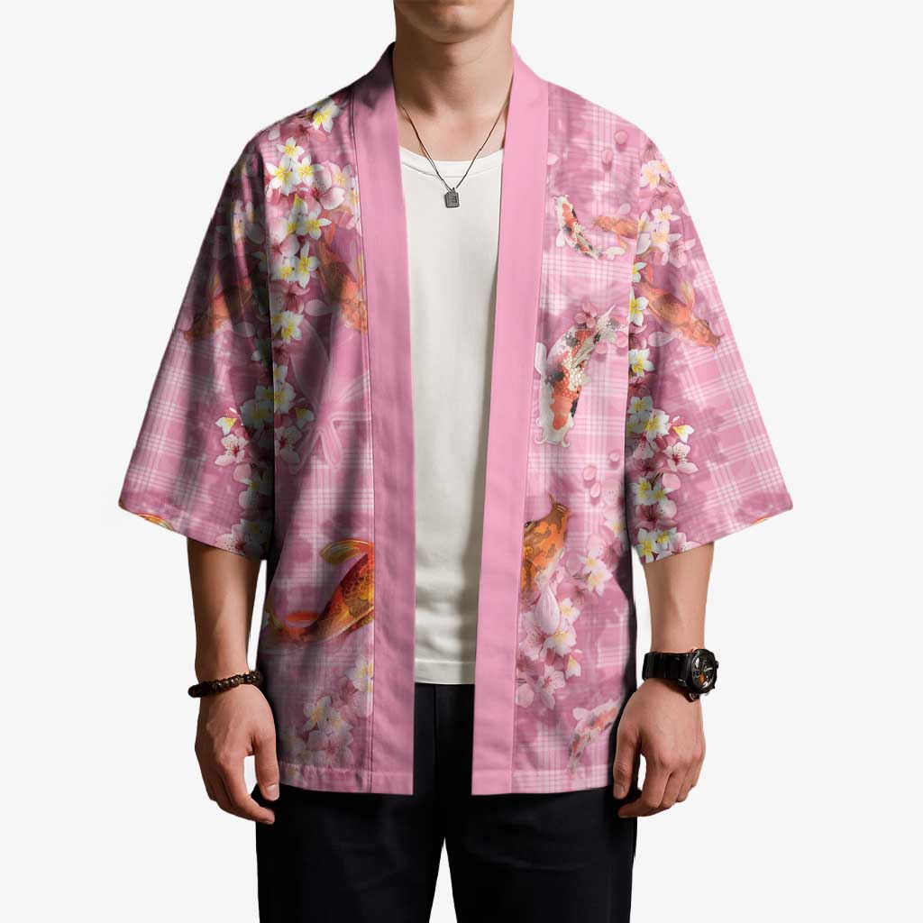 Pink Palaka Hawaiian And Japanese Kimono Sakura Lei With Koi Fish - Polynesian Pride
