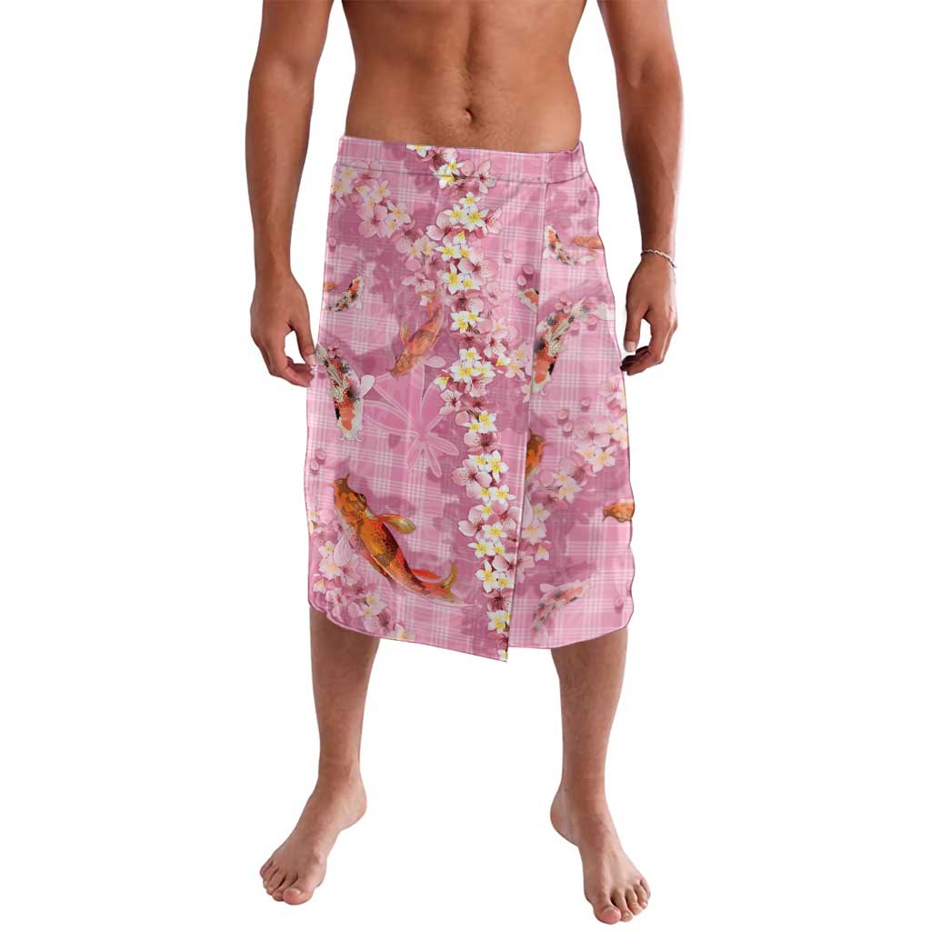 Pink Palaka Hawaiian And Japanese Lavalava Sakura Lei With Koi Fish - Polynesian Pride