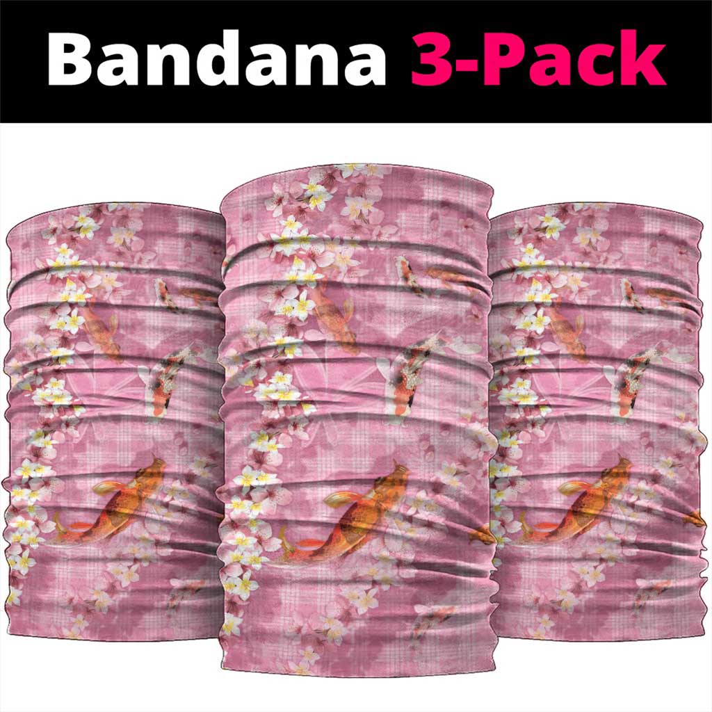 Pink Palaka Hawaiian And Japanese Neck Gaiter Sakura Lei With Koi Fish - Polynesian Pride
