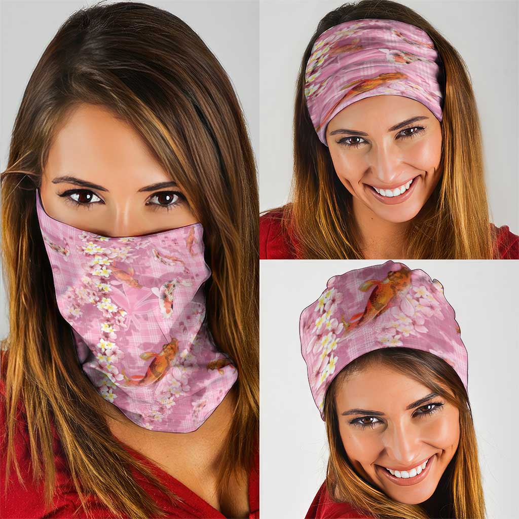 Pink Palaka Hawaiian And Japanese Neck Gaiter Sakura Lei With Koi Fish - Polynesian Pride