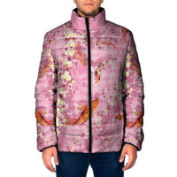 Pink Palaka Hawaiian And Japanese Padded Jacket Sakura Lei With Koi Fish - Polynesian Pride