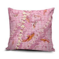 Pink Palaka Hawaiian And Japanese Pillow Cover Sakura Lei With Koi Fish - Polynesian Pride