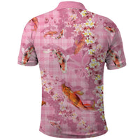Pink Palaka Hawaiian And Japanese Polo Shirt Sakura Lei With Koi Fish - Polynesian Pride