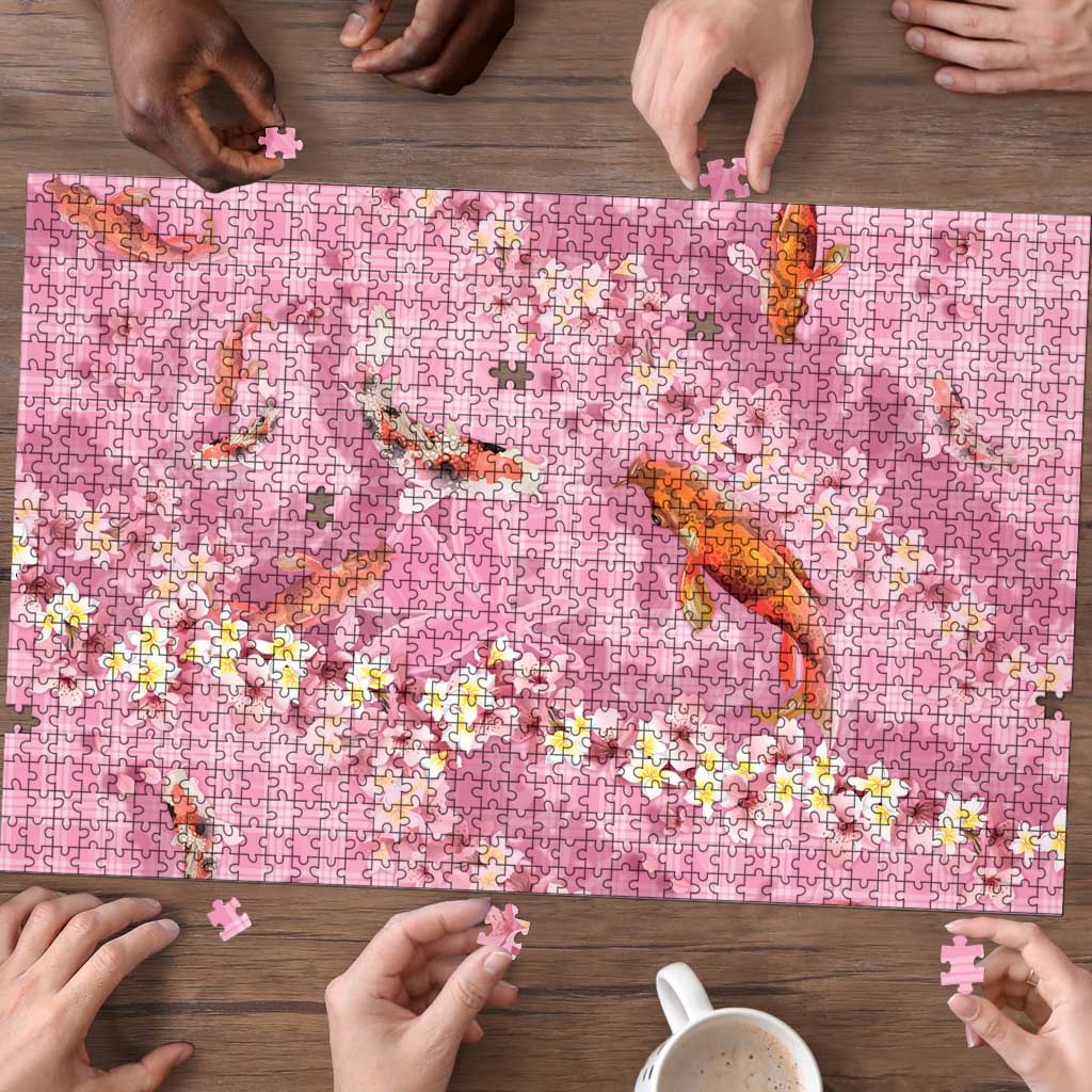 Pink Palaka Hawaiian And Japanese Puzzle Sakura Lei With Koi Fish - Polynesian Pride