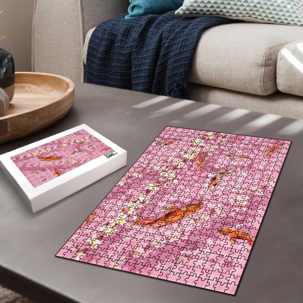 Pink Palaka Hawaiian And Japanese Puzzle Sakura Lei With Koi Fish - Polynesian Pride